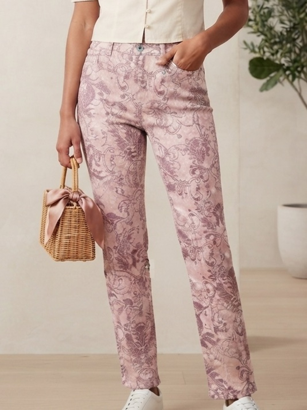 Gloria Vanderbilt Amanda Paisley Print High Rise Slim Straight Stretchy Pant